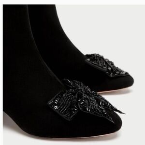 ZARA HIGH HEEL ANKLE BOOTS WITH BEADED BOWS US Size 7.5